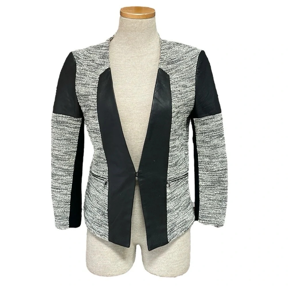 Cut25 by Yigal Azrouel Jacket Women's 2 Grey Black Lambskin Leather Blazer